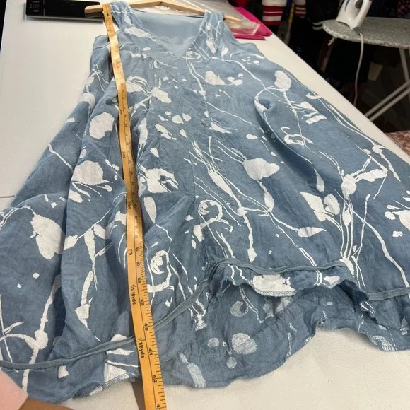 Lands Downunder Linen Dress Womens Large Blue‎ Abstract Knit Ribbed Square Neck - Picture 15 of 16